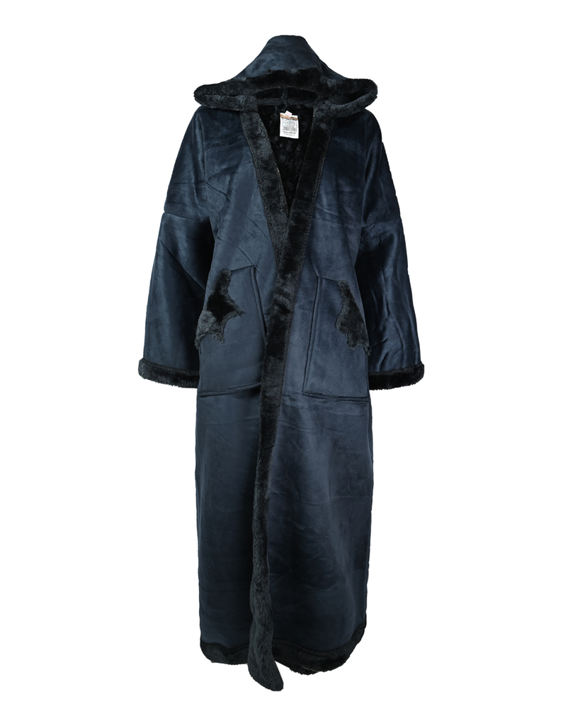 Dark Blue Cur Fur Hoodied Coat