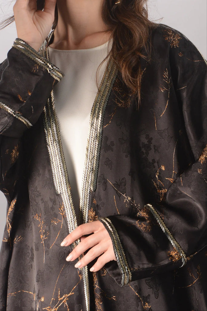 Zahara Black Silk Abaya