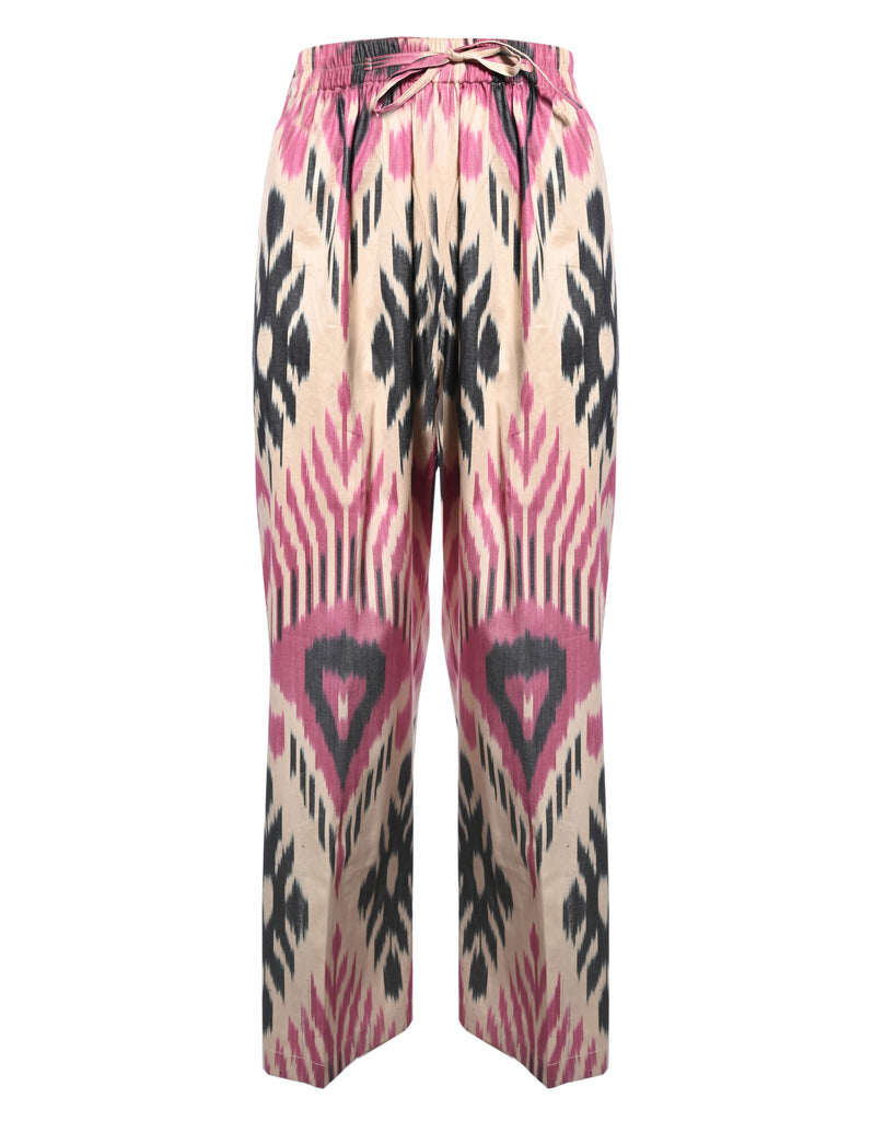 Pink Ikat Print Belted Kimono Set