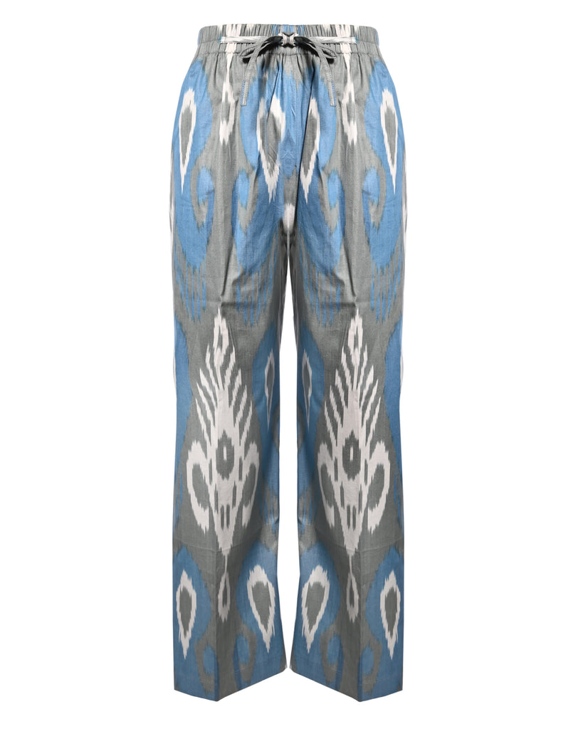Blue Ikat Print Belted Kimono Set