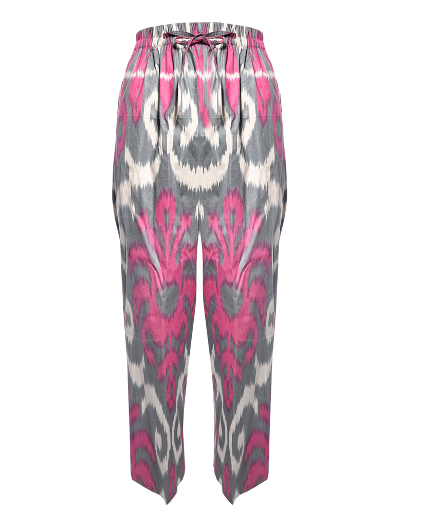 Fuchsia Ikat Print Belted Kimono Set