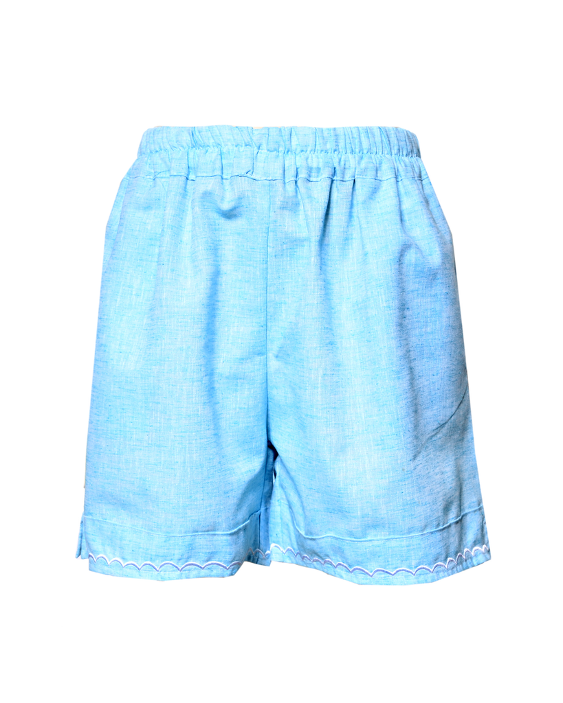 Embroidered Blue Linen Set
