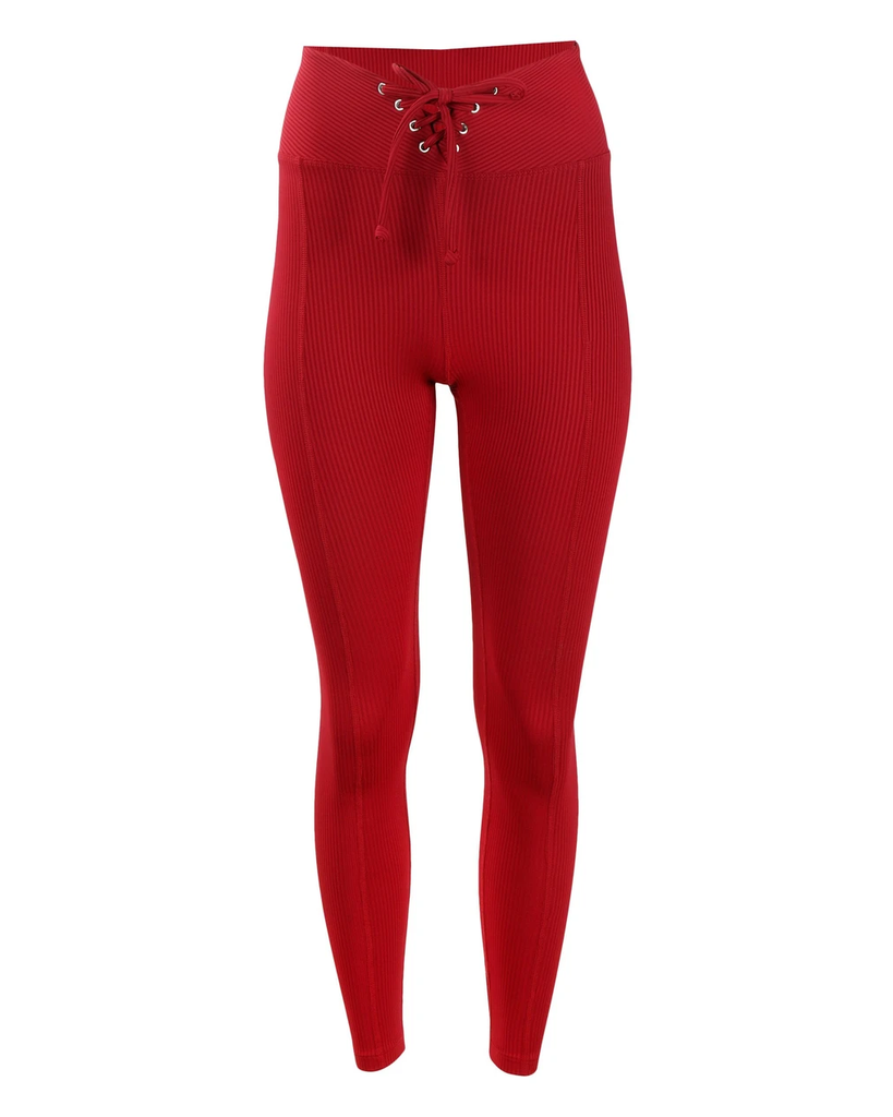 Deep Red Ribbed Football Legging