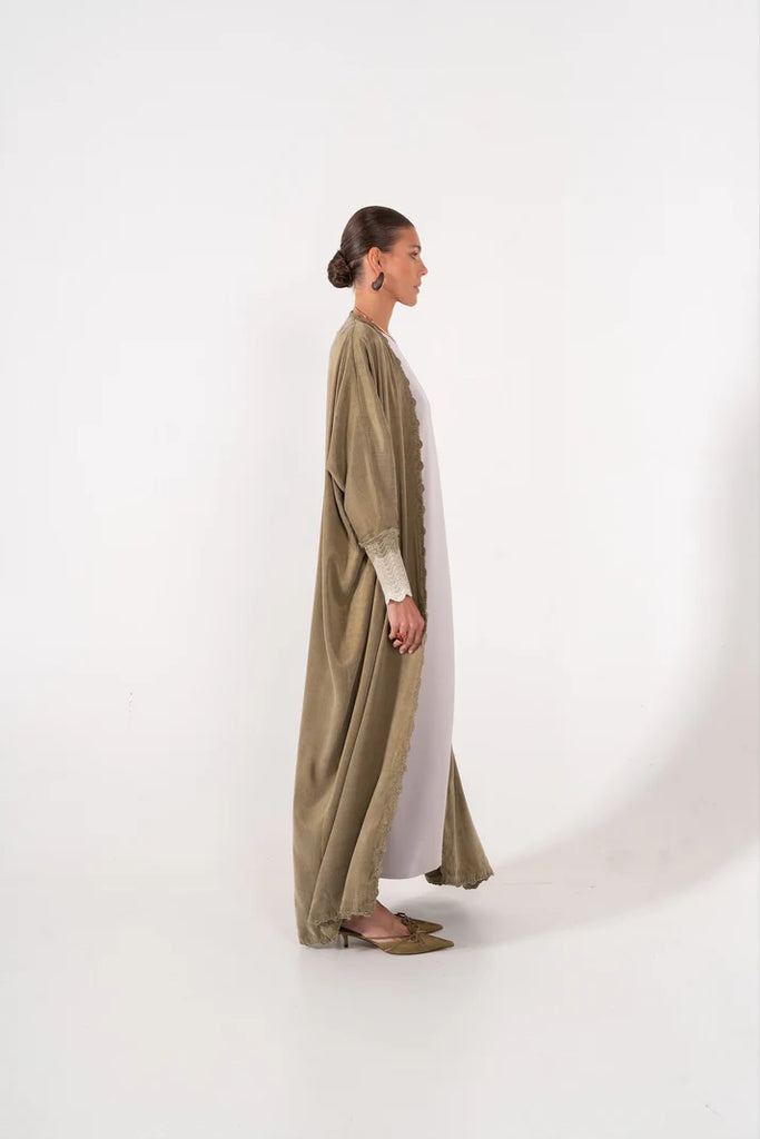 Kaspia Olive Abaya in Washed Silk