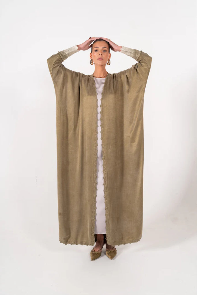 Kaspia Olive Abaya in Washed Silk