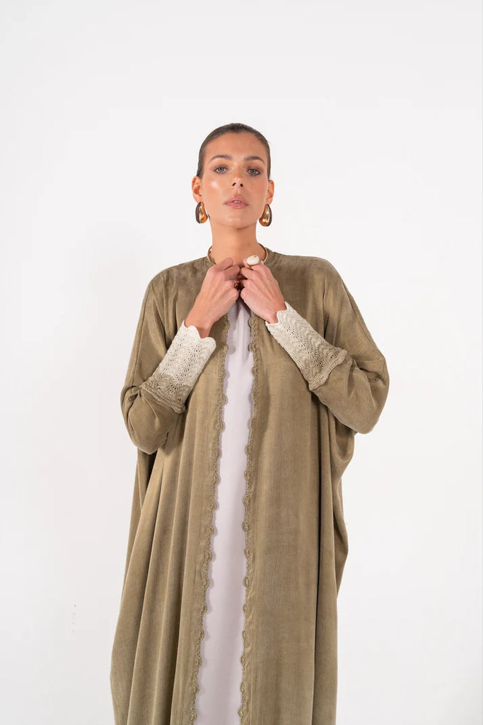 Kaspia Olive Abaya in Washed Silk