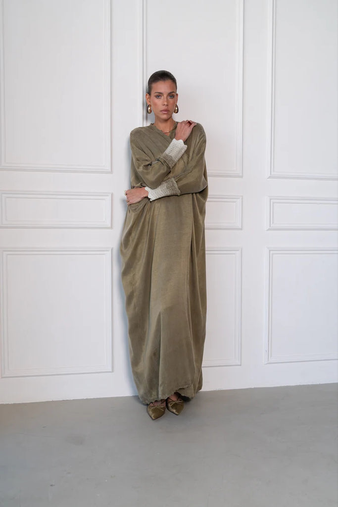 Kaspia Olive Abaya in Washed Silk