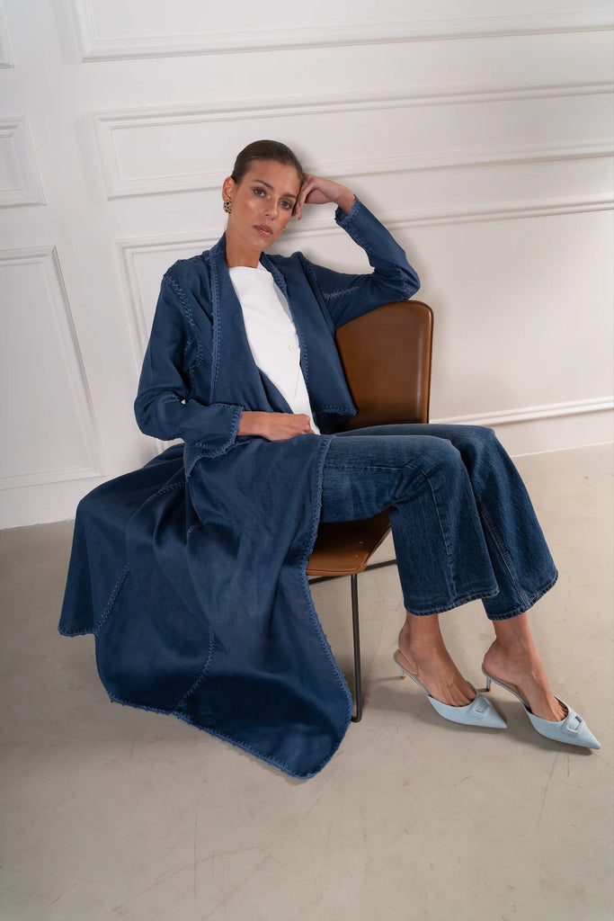 Basma Denim Blue Linen Abaya