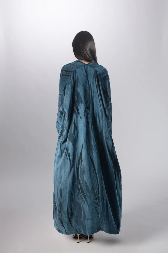 Opera Petroleum Green Abaya in Jacquard Washed Silk