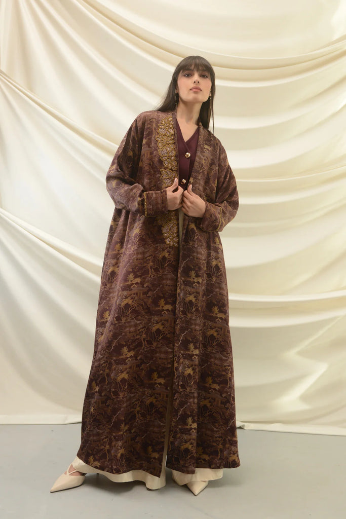 Tokyo Burgundy Silk Abaya