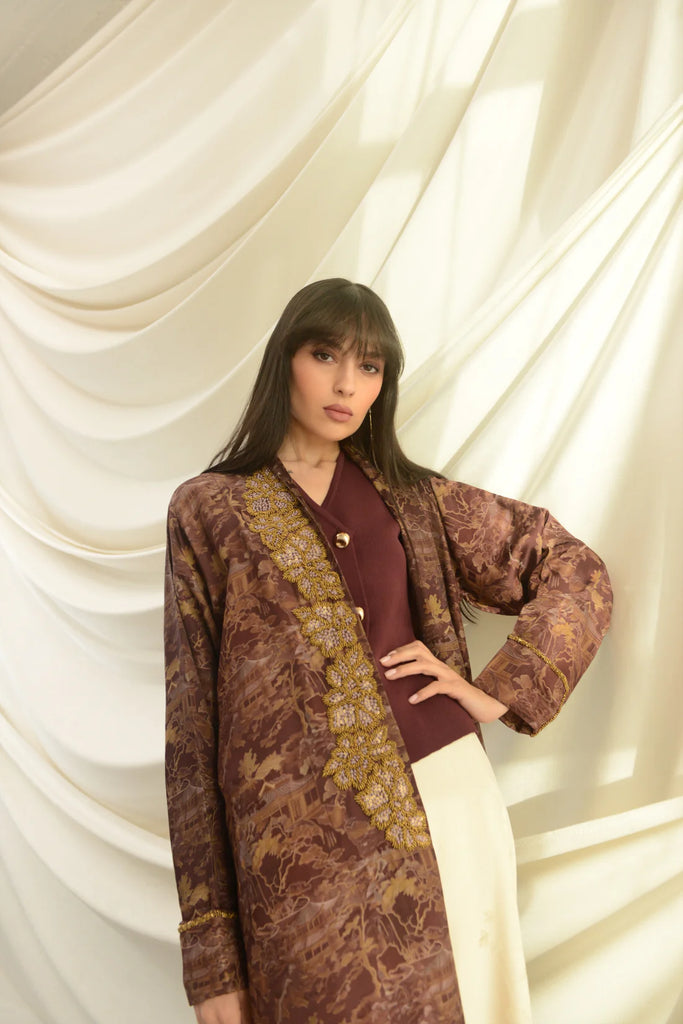 Tokyo Burgundy Silk Abaya
