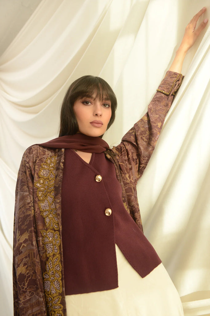 Tokyo Burgundy Silk Abaya
