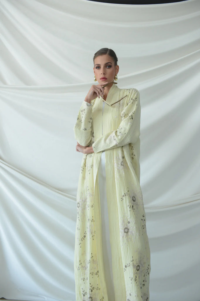 Positano Lemon Wrinkled Linen Abaya