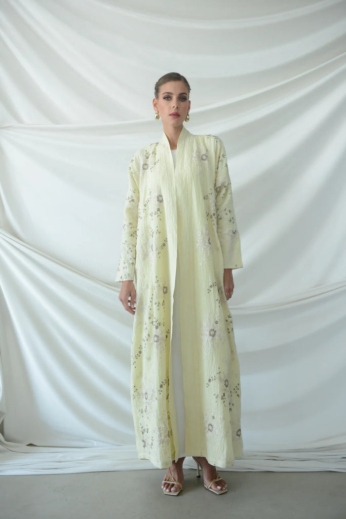 Positano Lemon Wrinkled Linen Abaya