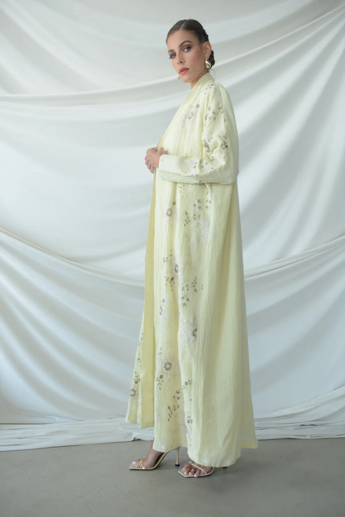 Positano Lemon Wrinkled Linen Abaya