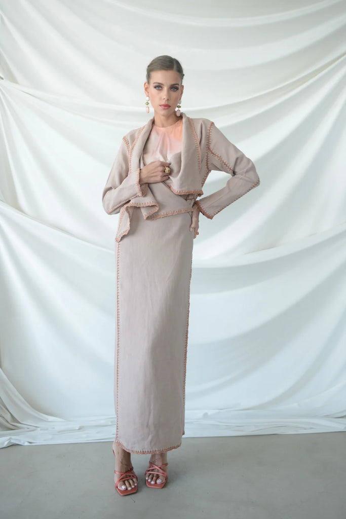 Basma Blush Linen Abaya