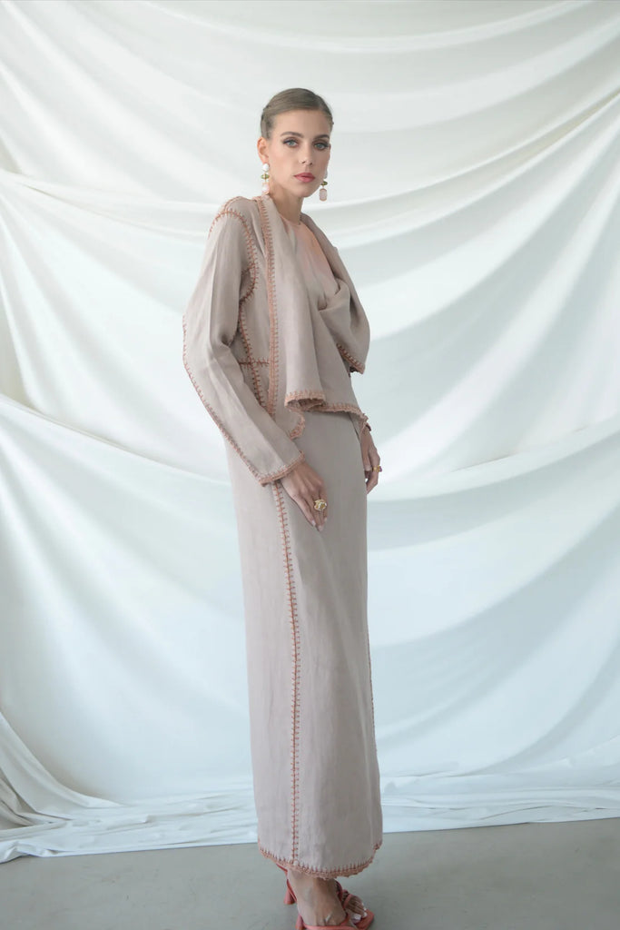 Basma Blush Linen Abaya