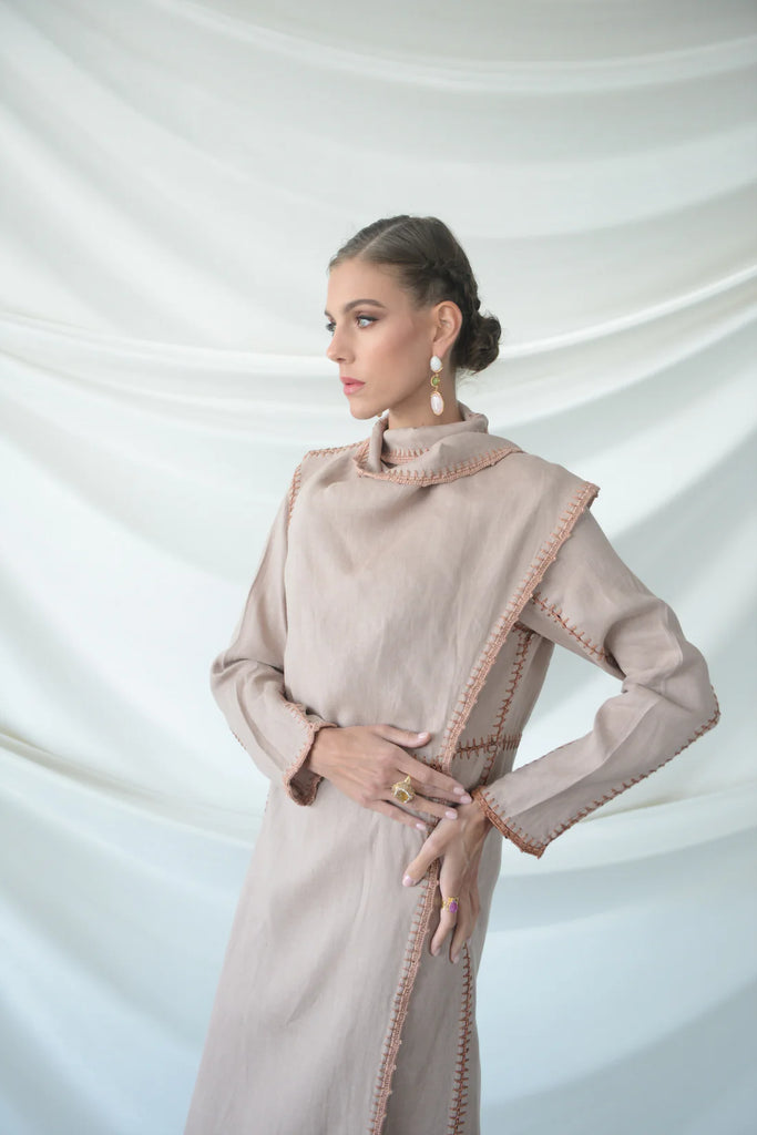Basma Blush Linen Abaya