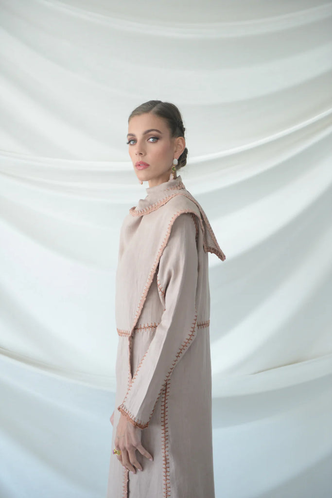 Basma Blush Linen Abaya
