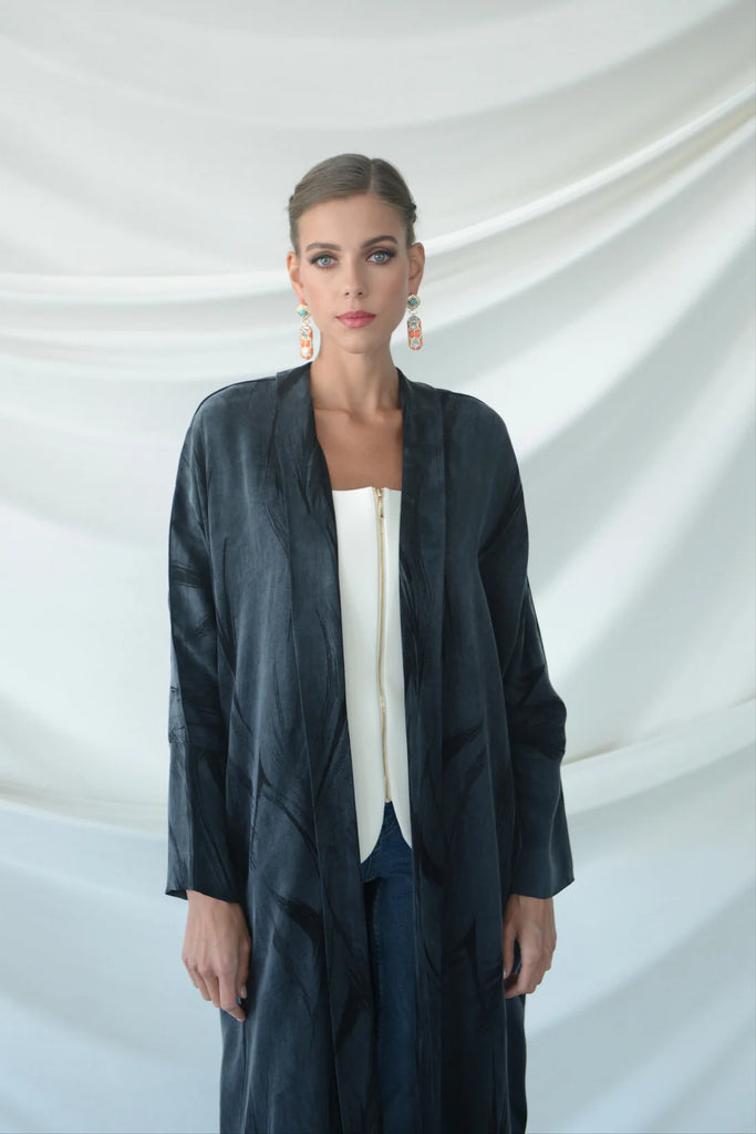 Opera Black Abaya in Jacquard Washed Silk