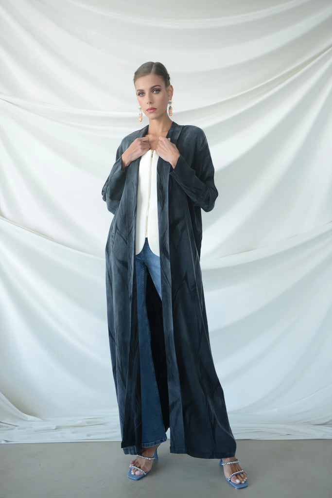 Opera Black Abaya in Jacquard Washed Silk