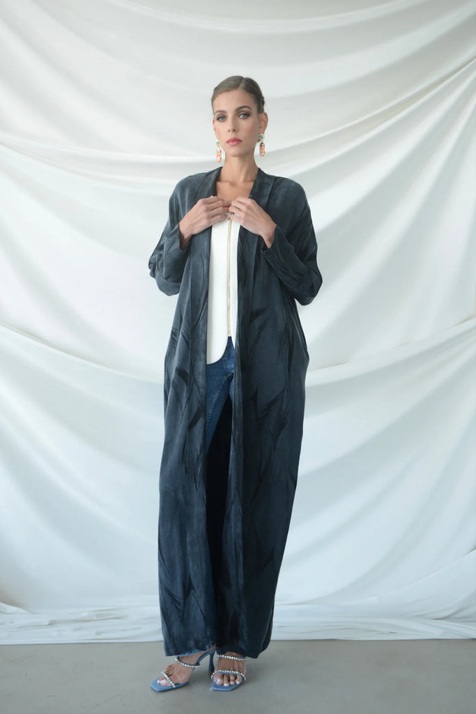 Opera Black Abaya in Jacquard Washed Silk