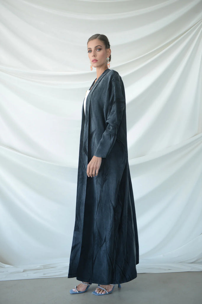 Opera Black Abaya in Jacquard Washed Silk