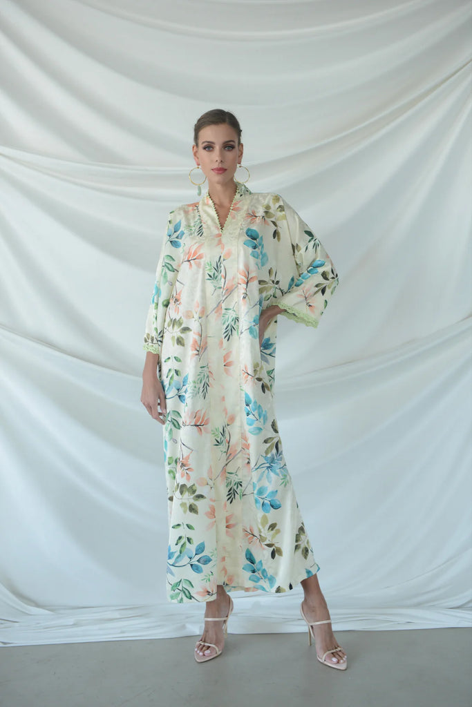 Capri Leaves Lemon Silk Dress