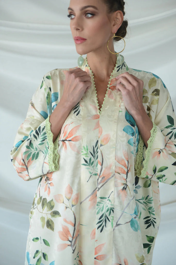 Capri Leaves Lemon Silk Dress