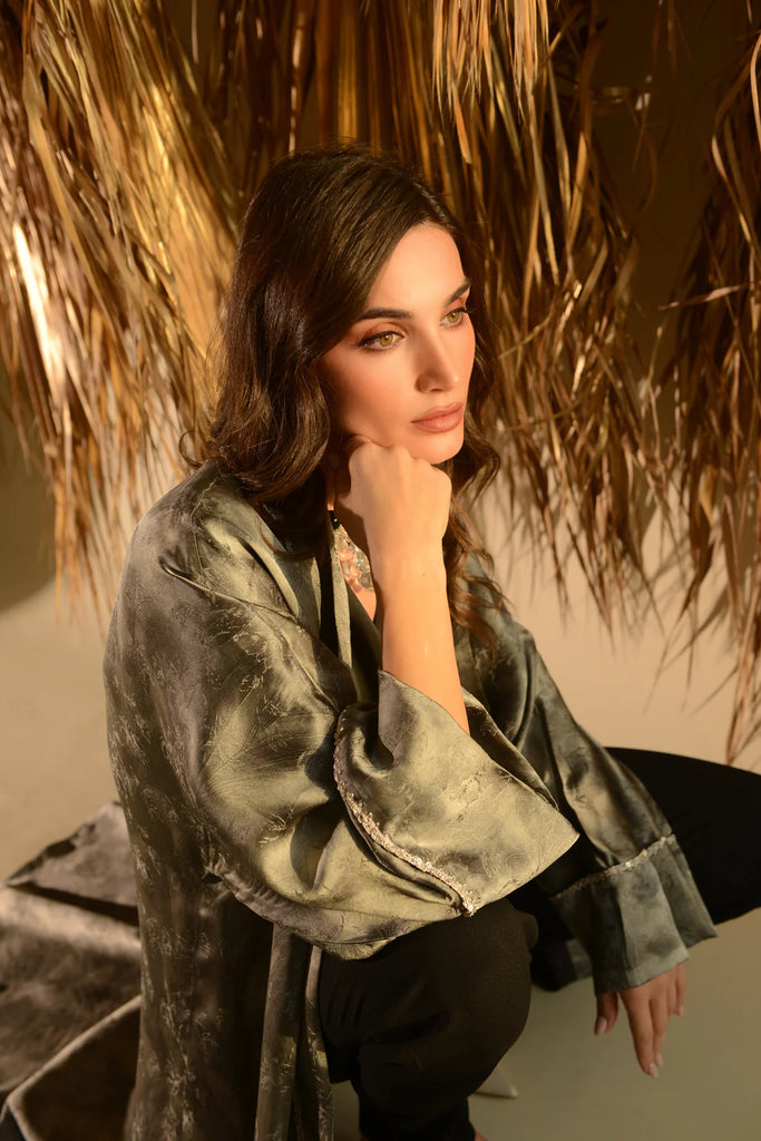 Kaia Silver Silk Abaya