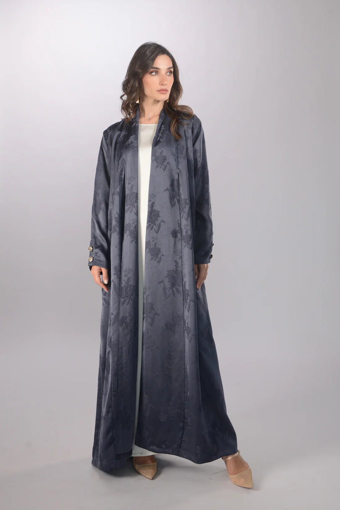 Layal Blue Silk Jacquard Abaya