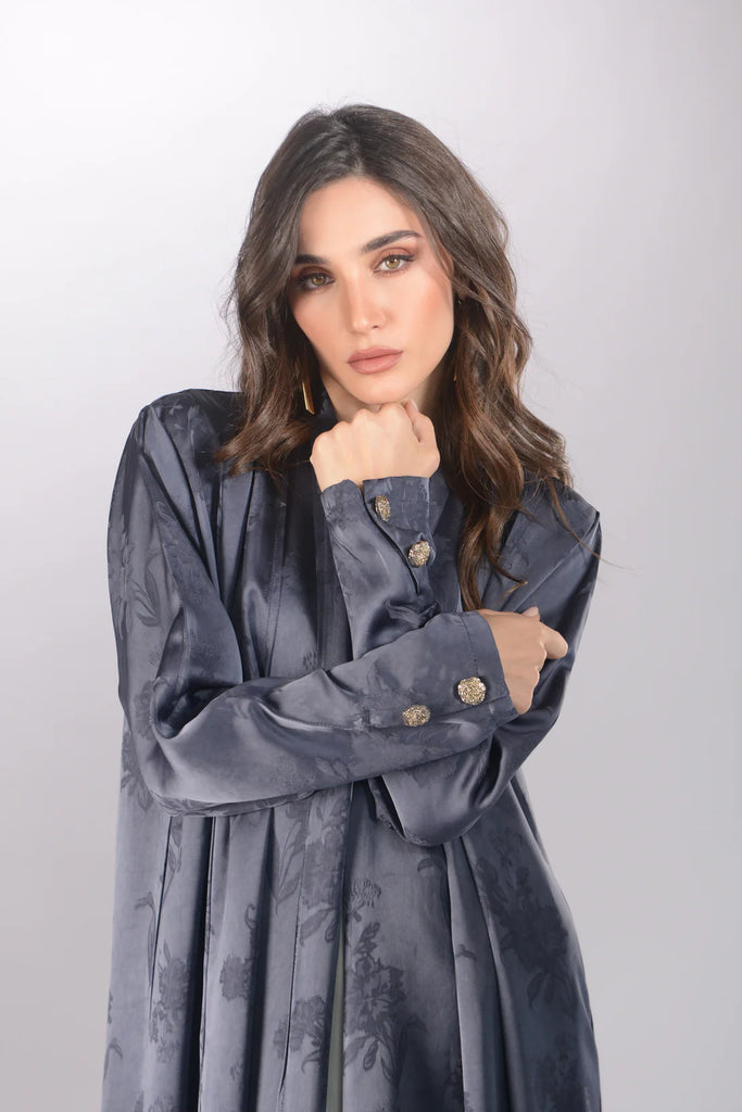 Layal Blue Silk Jacquard Abaya