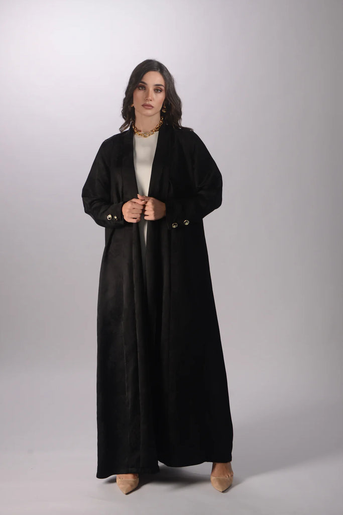 Roselle Black Silk Jacquard Abaya