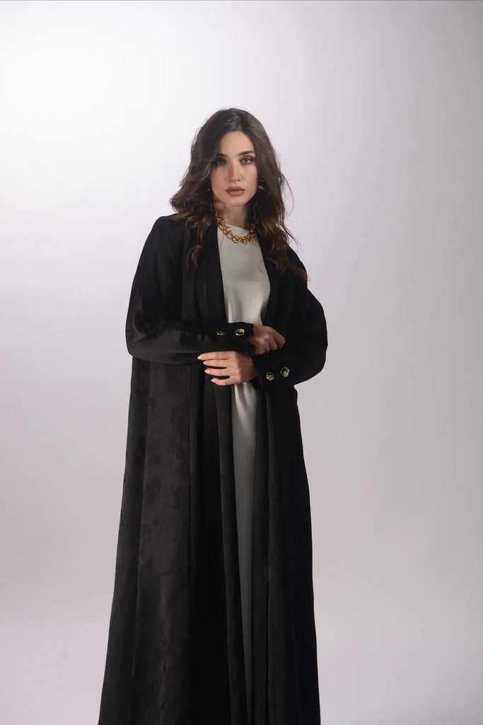 Roselle Black Silk Jacquard Abaya