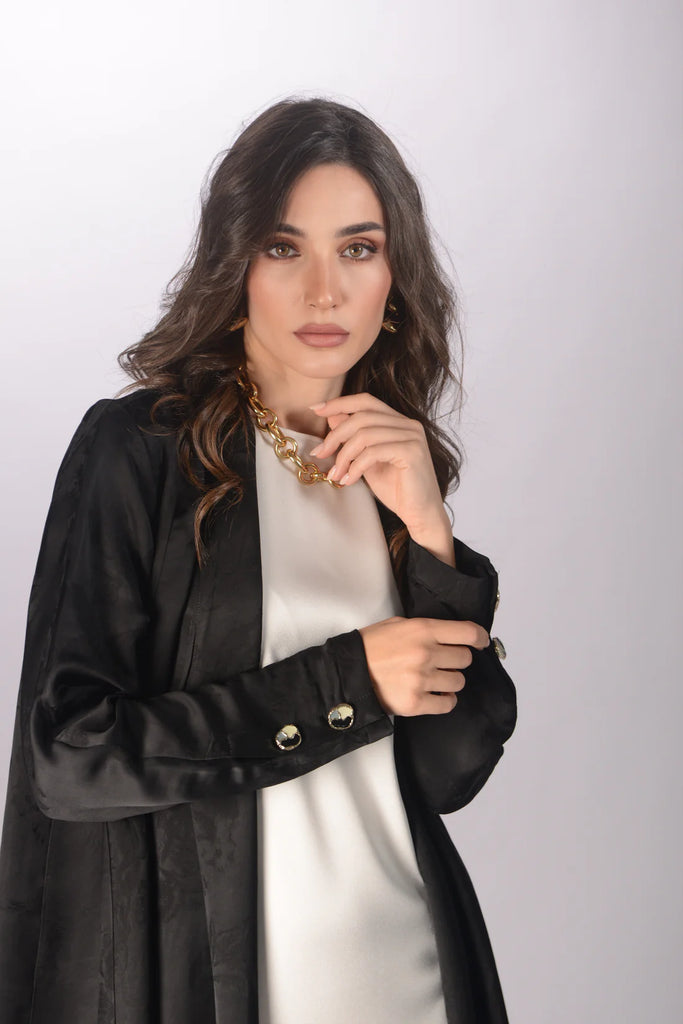 Roselle Black Silk Jacquard Abaya