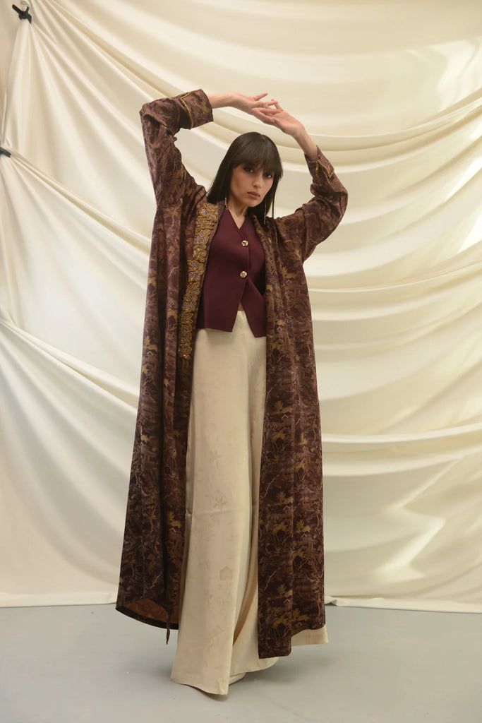 Tokyo Burgundy Silk Abaya