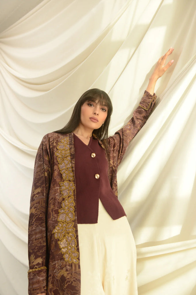 Tokyo Burgundy Silk Abaya
