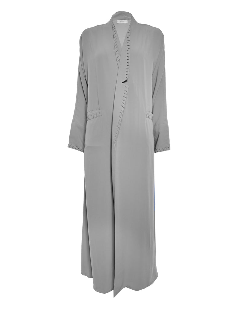 Grey Hand-Stitched Silk Blazer Abaya