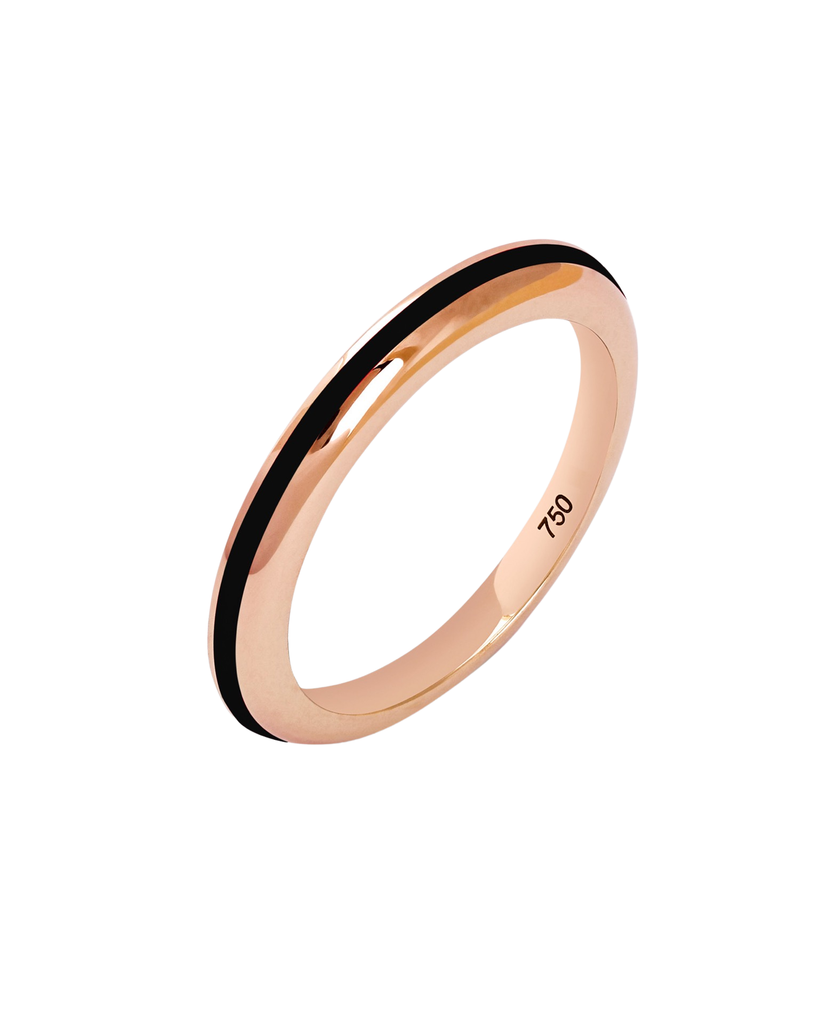 Half-Half Black Enamel Gold Ring
