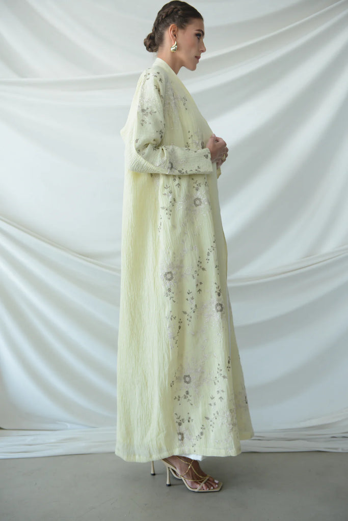 Positano Lemon Wrinkled Linen Abaya