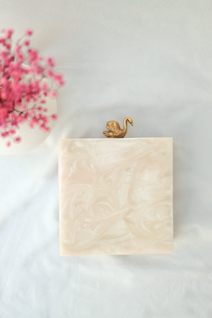 Morion Resin Clutch with Quartz Stones