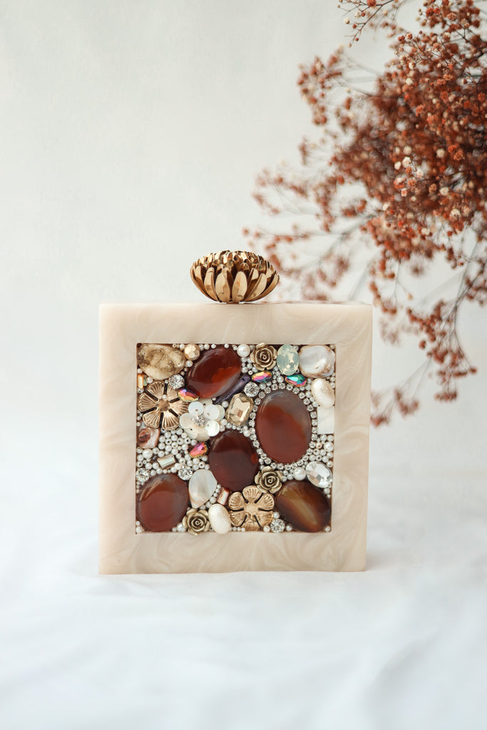 Morion Resin Clutch with Quartz Stones