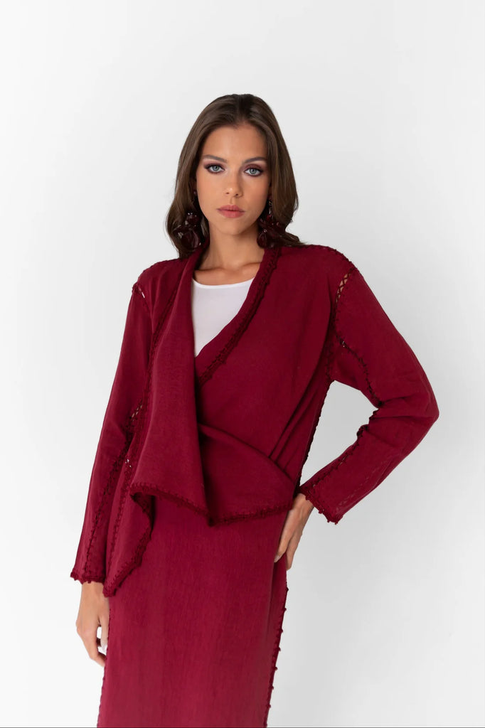 Basma Burgundy Linen Abaya