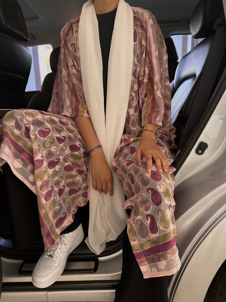 White & Purple Kimono Abaya