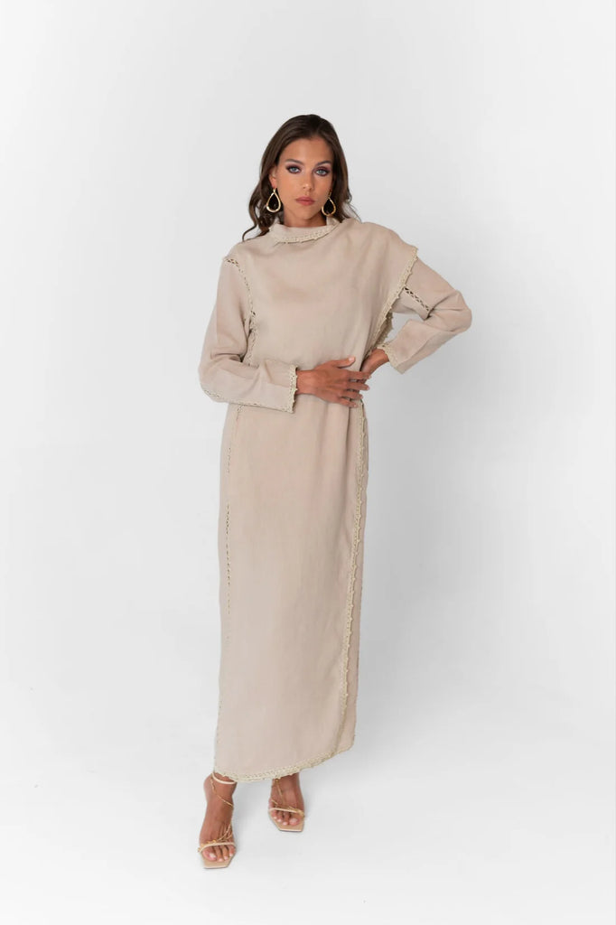 Basma Beige Linen Abaya