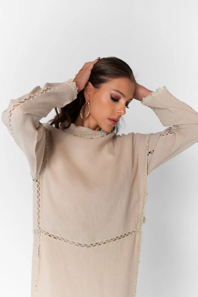 Basma Beige Linen Abaya