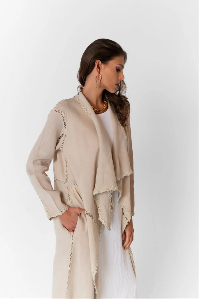 Basma Beige Linen Abaya