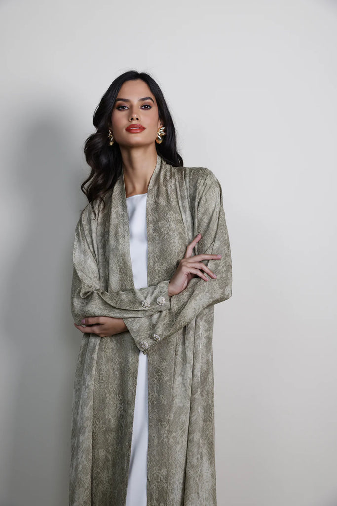 Vendome Beige Silk Jacquard Abaya