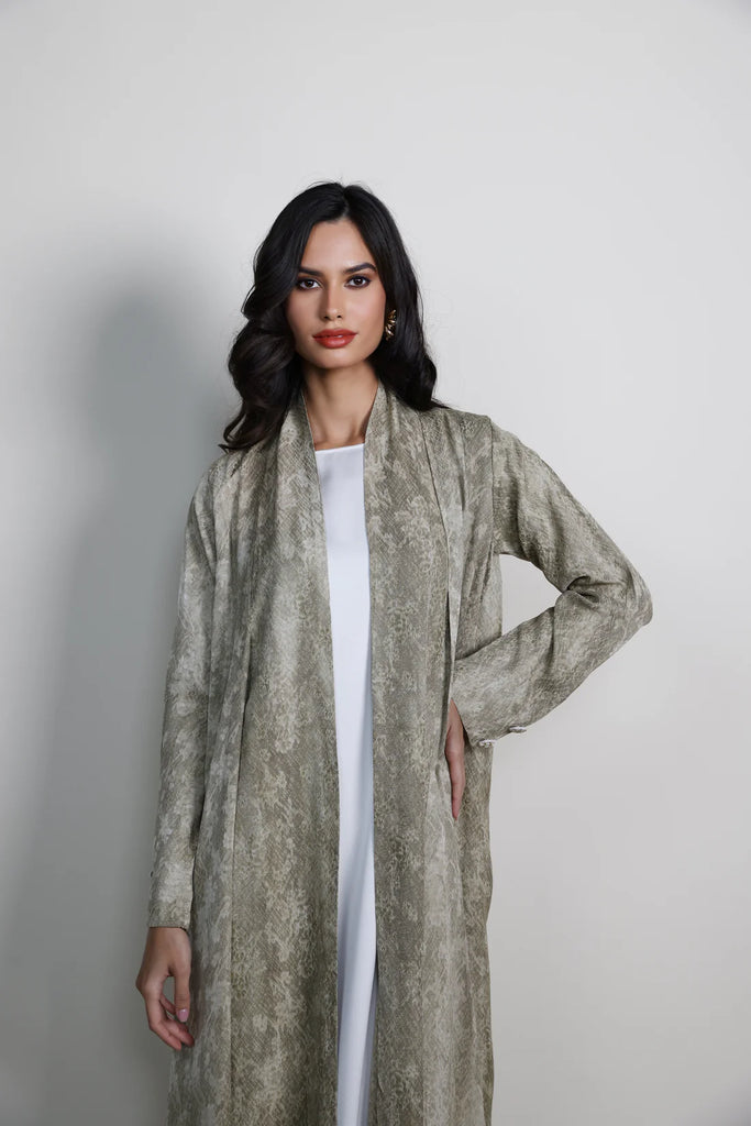 Vendome Beige Silk Jacquard Abaya