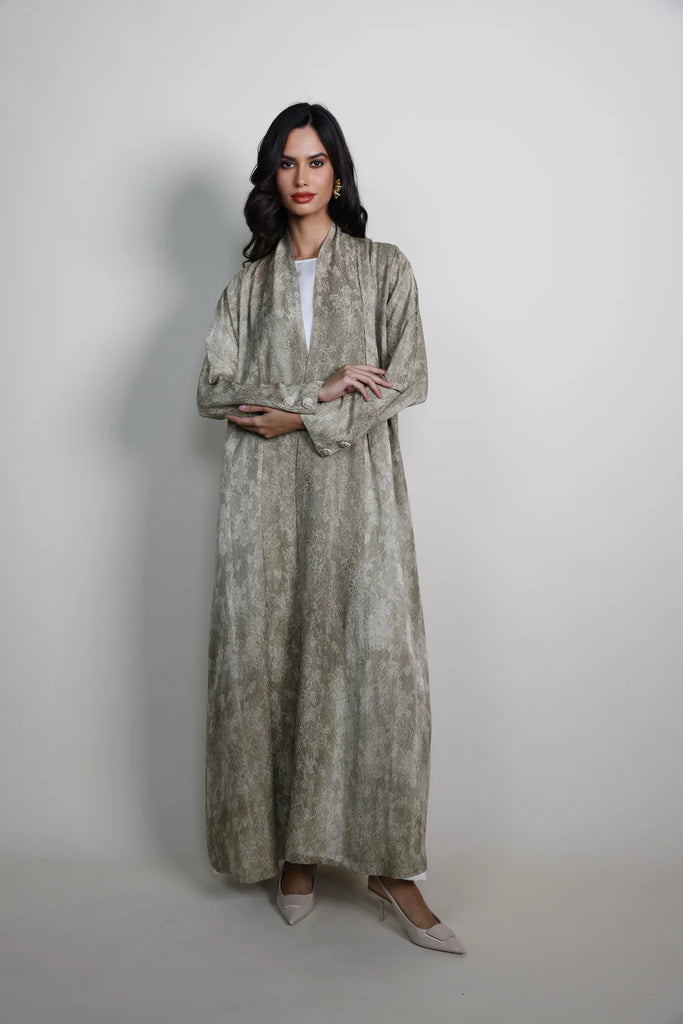 Vendome Beige Silk Jacquard Abaya